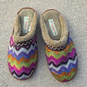 O'hanlon Mills Carragn Kerry Slippers Fair Isle Zig Zag Colorful Pattern Sz 9-10
